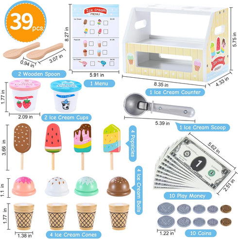 Peccvon Counter Playset 3 4 5 6 Mini Wooden Ice Cream Toys for Kids Pretend Play Kitchen Food Toys, Shop for Toddlers