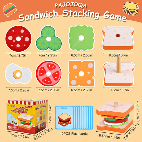 3 4 5 Wooden Sandwich Stacking Toys, Montessori Toys for Toddlers Kitchen Play Food Educational Preschool Learning Toys