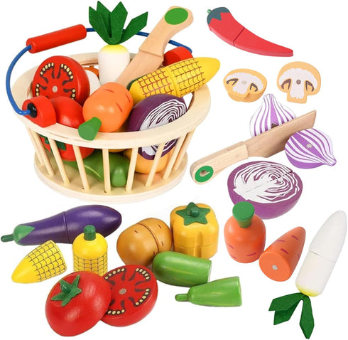 Wooden Vegetable Toys for Children,Pretend Play Food Set for Kid, Magnetic Cutting
