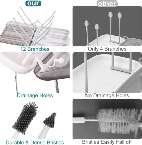 7 1 Baby Bottle Brush, in Travel Bottle Cleaner Kit with Soap Dispenser, Bottle Drying Rack, Dishcloths, Portable