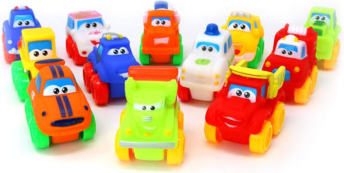 Big Mo's Toys Baby Cars, Soft Rubber Toy Car Set, Small Vehicles for Babies and Toddlers, 12 Pieces