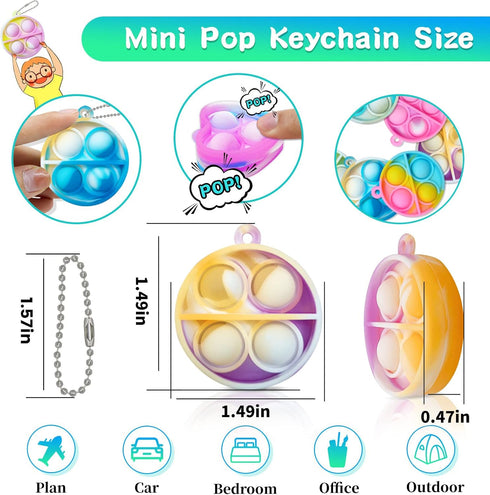 Pop Fidget Keychain It Mini - 30 Pack Bulk Fidget Toys for Kids, Party Favors for Classroom and Birthdays