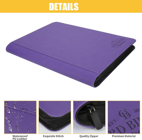 Toploader Binder,Toploader Hard Cases, 9-Pocket Pages Sleeves Hold up 288 Cards.Toploader Card Binder with Sleeves for “3×4” rigid,Card Holder(purple) by CARDBINDER