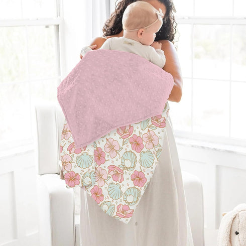 Summer 30x40 Boho Mermaids Floral Baby Blankets for Girl Beach Seashells Conch Tropical Flowers Soft Mink Dotted