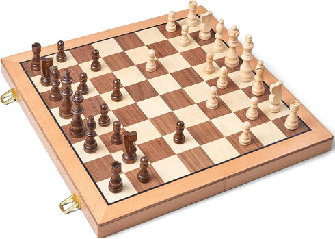 Set, 15 Inches Sets 2 Packed AMEROUS Magnetic Wooden Chess Handmade Wooden Folding Travel Chess Board Game