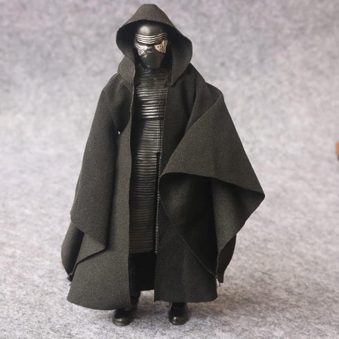 1:12 Scale Fabric Cape Robe with Hat for 6" Bandai SHF Figma Body Doll Action Figure (no Figure) (Black L Sleeve)