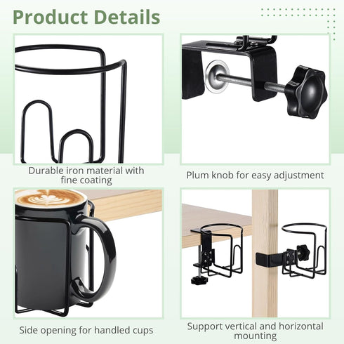 2 Pcs Desk Cup Holders, Anti-Spill Clamp-on Drink Mounts for Table, Adjustable Coffee Bottle Racks for Desks, Tables