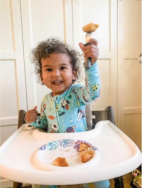 Grabease Toddler Silverware Set - Forks, Spoons and Knives, BPA and Phthalates-Free, Dishwasher Safe, Gray