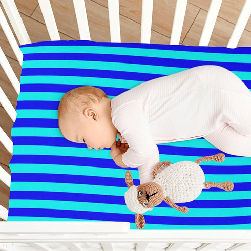 Pigsaly 27x39 Inch Crib Sheets Aqua Blue Vertical Stripes Baby Sheet for Standard Crib Mattress Boys Girls Toddler Bed