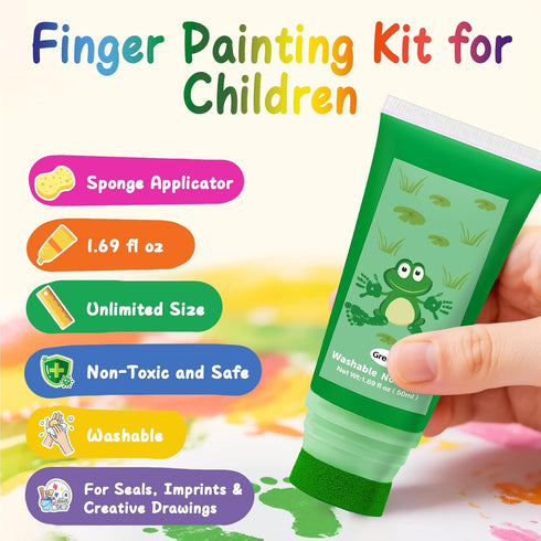 Noosuna 12 (1.69fl oz/Tube) Set Washable Finger Paint with a Sponge Head, Colors Non-toxic, Toddler Painting for Kids