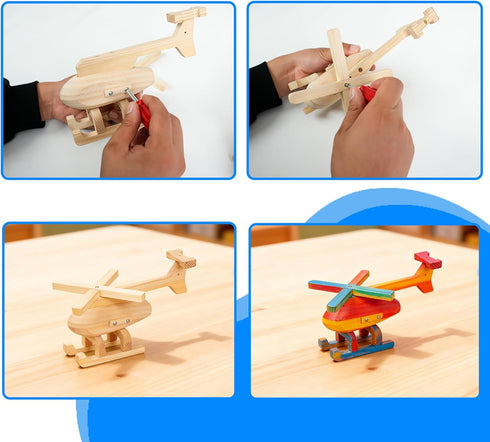 3 12 2 Set, 8+ Easy Playhouse: Wood Building Toy Kit - DIY Vehicle Projects: Helicopter, Truck & Excavator, Paint