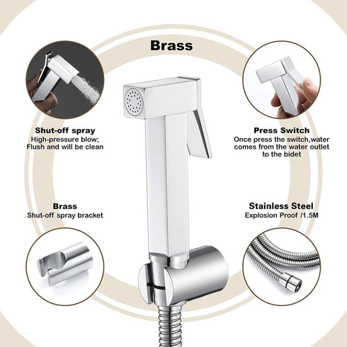 XKHLQLPEF Set Handheld Bidet Sprayer for Toilet, Chrome Portable Cloth Diaper Sprayer Brass Bathroom Bidet Sprayer Kit