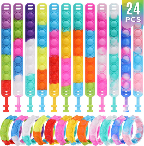 Kids Party Favors Pop Fidget Toys, 24 Packs Fidget Bracelets for Birthday Party Goodie Bags, Classroom Prizes
