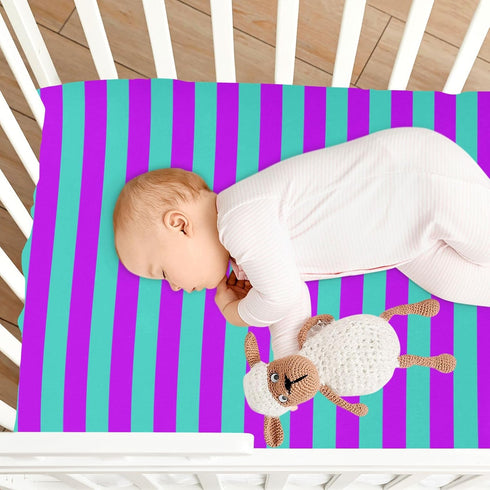Pigsaly 27x39 Inch Crib Sheets Turquoise Purple Stripe Baby Sheet for Standard Crib Mattress Boys Girls Toddler Bed