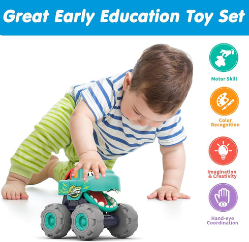 MOONTOY Toy Cars for 1 2 3 Year Old Boys, 3 Pack Friction Powered Pull Back Cars Set - Bull, Leopard, Crocodile
