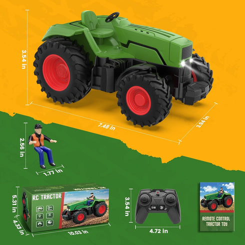 RC Tractor Toy with Farmer & Light, 1:24 Scale, Rechargeable Remote Control Tractor Toys for Kids 3-5, Birthday Gift