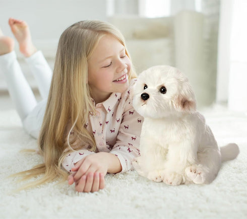 HollyHOME 13 Inch Bichon Frise Plush Puppy Stuffed Animal, Realistic Maltese Dog Toy Gift for Kids