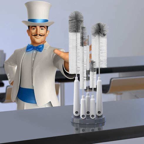 5 Pack Set MR.SIGA Bottle Brush Cleaning with Storage Holder, Cleaning Brushes for Long Narrow Neck Bottles, Water