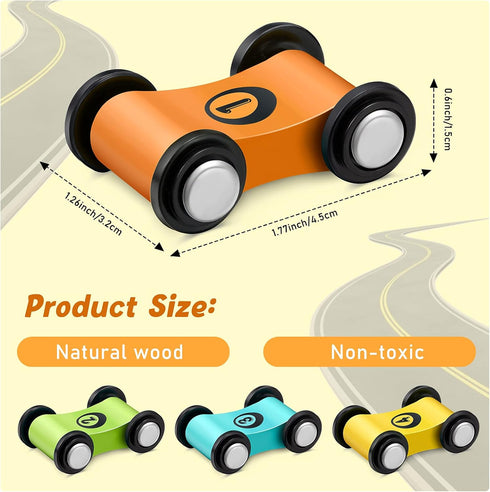 4 Pieces Wooden Car Ramp Race Track Toys for Ages 1-3, Mini Cars Play Set