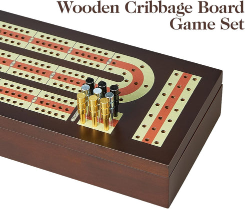 Set 3 9 2 BIVOMON Cribbage Board Game Continuous Track Wooden Board with Magnetic Lock, Metal Pegs, Playing Cards