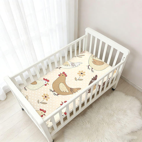 CZXW 52" 28" Netural Hens Crib Sheets Fitted x Natural Cotton Soft & Breathable for Baby Crib Mattress