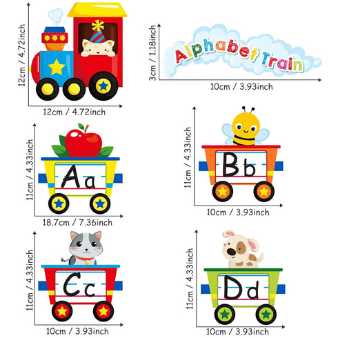 Outus 6 Pieces Alphabet Train Wall Decals Peel Stick Animals for Early Learning Classroom Bedroom Nursery Decoration