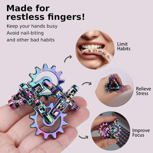 Metal Fidget Toys - Quiet Infinity Gear Fidget Toy - Unique Movement Fidget Tool - Improve Dexterity and Focus - Ideal