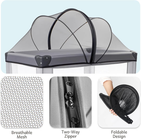 BEBONO Pack 2-Way Mosquito Net for N Play, Keep Cats Out, Netting Cover with Zipper for Playpen, Foldable with Storage