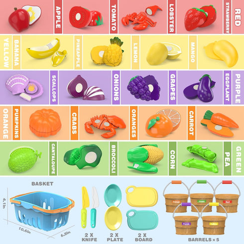 MOEAWS Set Cutting Play Food Toys for Kids, Pretend Play Kitchen Accessories, Cutting Food Sorting Toy, Fake
