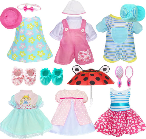 12 Pcs Set Handmade Baby Doll Clothes Dress Outfits for 12-15 Inch Dolls, Includes Hat, Umbrella, Mirror, Comb - Gift
