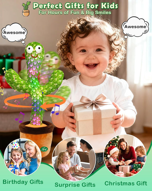 6-18 1 2 3 Interactive Baby Toys Dancing Talking Cactus Toy, Singing Musical & Record Repeat What You Say, Funny Gift