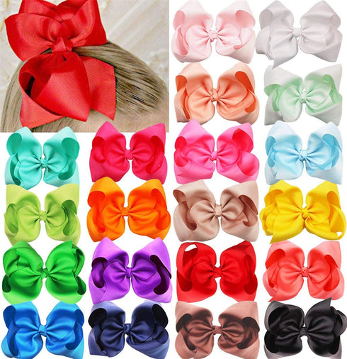 DeD 20 Pcs 8" Hair Bows Clips Boutique Grosgrain Ribbon Big Large Bows for Baby Girls Teens Kids