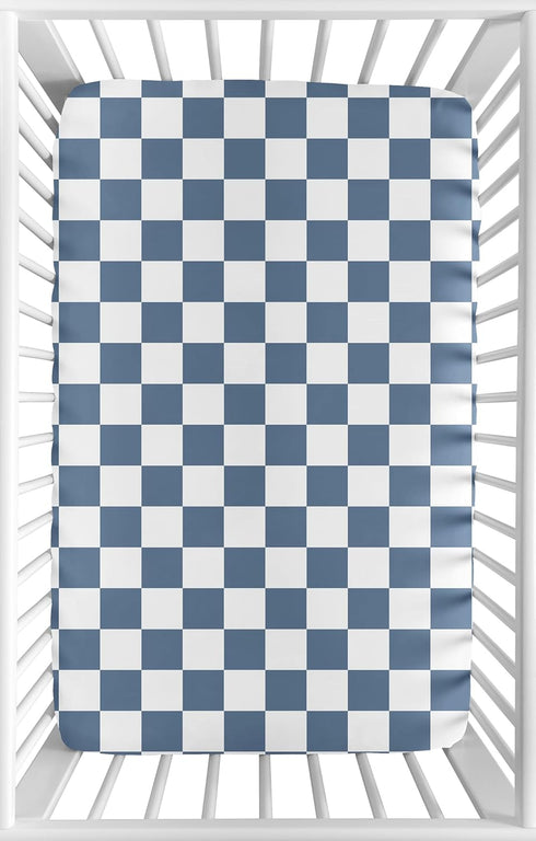 Sweet Jojo Designs Baby Fitted Mini Crib Sheet (Blue Gingham Checkered Plaid)