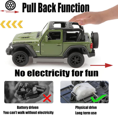 1/36 Scale Jeep Wrangler Rubicon Diecast Car Models, Pull Back Vehicles, Cars Gifts for Boys Girls