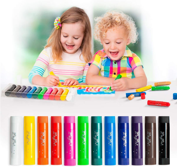 Tempera Paint Sticks, 12 Bright Colors, Quick Drying, Easy to Color and Washable Crayons for Kids