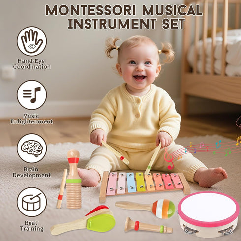 1-3,Percussion Set 3+ 1 2 3 Baby Musical Instruments for Girls-Montessori Wooden Toys for Toddlers Instruments