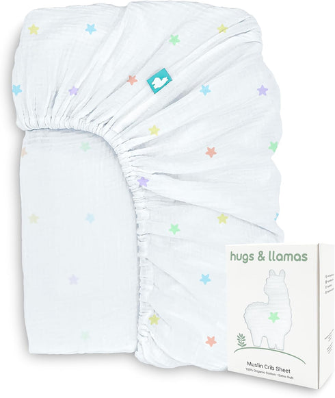 Hugs & Llamas | 100% Organic Cotton Muslin Fitted Crib Sheet |