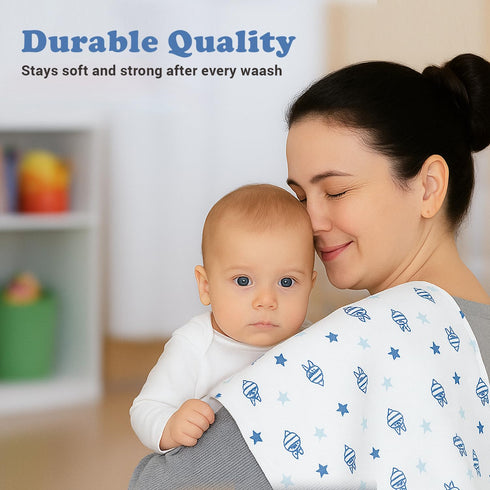 7 Pack 100% Baby Burp Cloths for Boys and Girls - Large Cotton - Double Layered Extra Absorbent Burp Rags, Blue