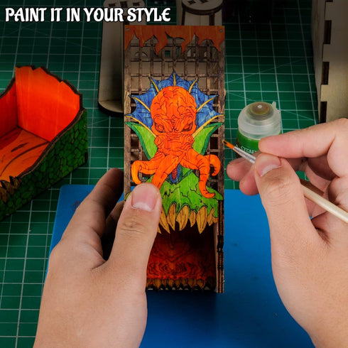CZYY Dice Tower with Tray, Wood Laser Etched Mind Flayer Portable Collapsible Dice Roller for Board Games