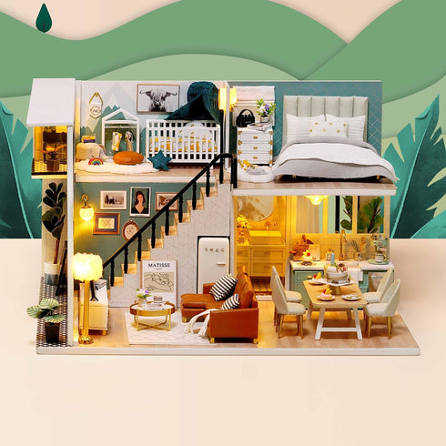TuKIIE DIY Miniature Dollhouse Kit with Furniture - 1:24 Scale Creative Room Mini Wooden Doll House Accessories