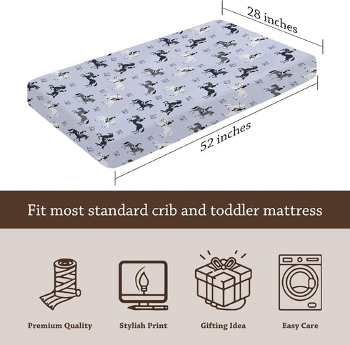 KuphiL10C Mattress-28x52 Cartoon Western Horses Pattern Baby Sheets for Crib, Unisex Farm Animals Horse ABC Letters