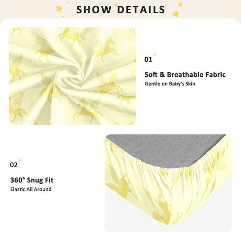 miaozhen 1 Pack 52x28 Cotton Baby Crib Sheets Soft Comfy Ghothic Pegasus Pastel Yellow Boy Girl Crib Sheet for Nursery