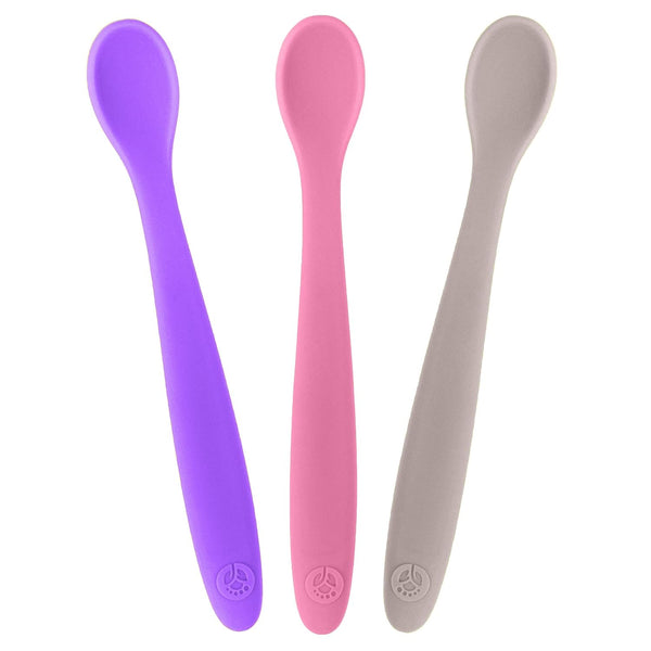 WeeSprout Silicone Baby Spoons - First Stage Infant Feeding Utensils with Soft-Tip, Set of 3, Dishwasher Safe, Travel