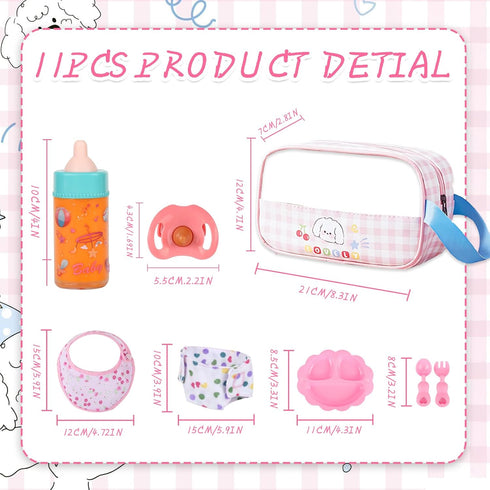 Set 7 Set CARANOVO Baby Doll Accessories Pcs Feeding Bottle Toys, Magic Disappearing Milk & Juice, Pretend Play