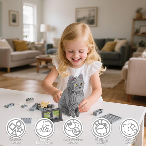 HJPLPXH Set (2903 Animal Cat Adorable Pet Blue Cat Micro Building Blocks Pieces) with Secret Hidden Storage Box Inside!