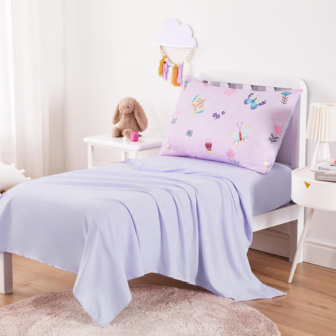 Set 4 Set Wake In Cloud - Butterfly Toddler Bedding for Girls, Cute Colorful Butterfly with Floral Flowers, Pieces Soft