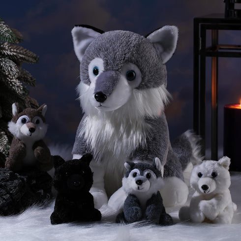 Honoson 5 Set 14 Inch Mommy 4 Pcs Wolf Plush Toy Wolf Stuffed Animal with Babies Soft Plushie for Boys Girls Birthday
