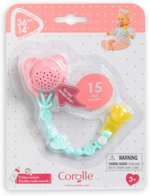 Corolle Baby Doll Pacifier with 15 Sounds for 14" Baby Dolls, Pink/Blue