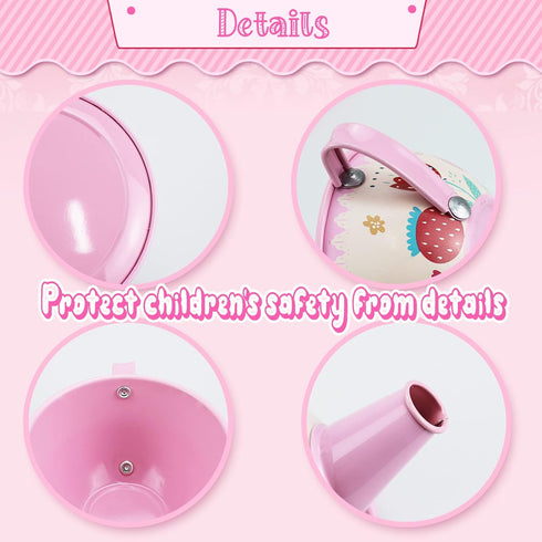 Xlong Set Set,Princess Set Pink Tea for Little Girls,Flower Design Tea Party Tea Time Toys Teapot Dishes Kitchen