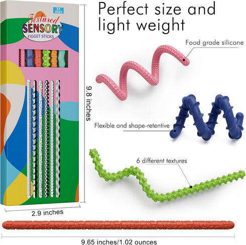 TIKWORK Adults,6PCS Sensory Fidget Toys for Kids Flexible Fidget Sticks for Stress Anxiety Autistic ADHD, Calm Down